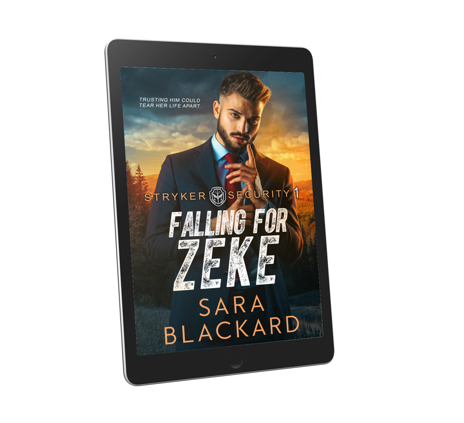 Book cover for Falling for Zeke by Sara Blackard, clean romantic suspense ebook in Stryker Security Force