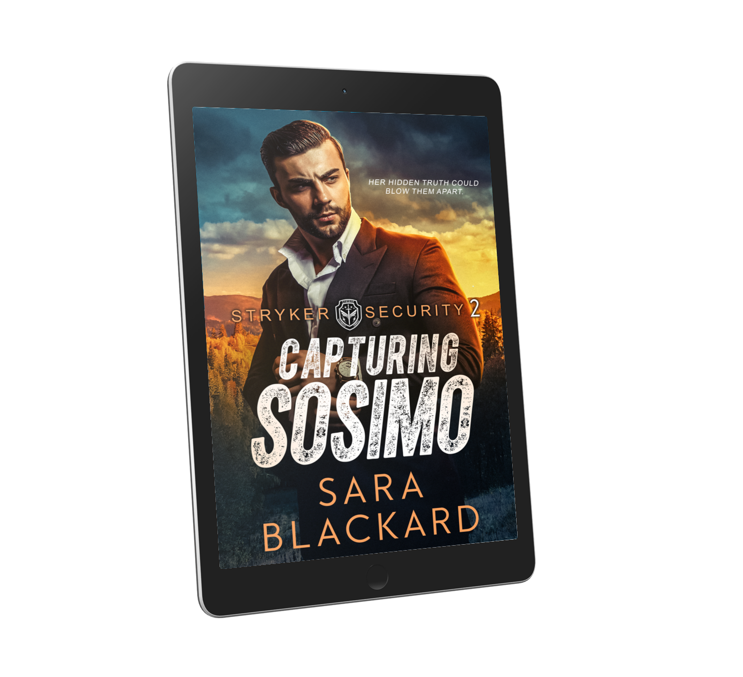 Book cover for Capturing Sosimo by Sara Blackard, clean romantic suspense ebook in Stryker Security Force